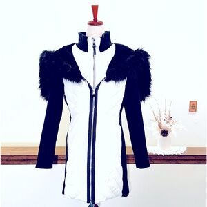 ❄️Calvin Klein Performance Stylish Faux-fur Hooded Jacket, Sz Large, Black/White